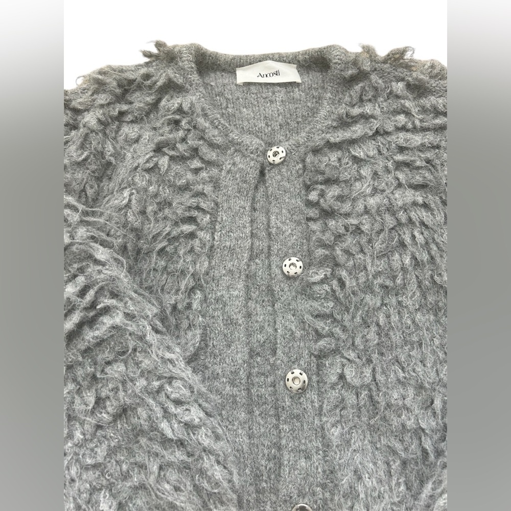 Ancosti Fuzzy Knit Cropped Cardigan | Gray, Textured Sweater, Size M - Picture 3 of 6